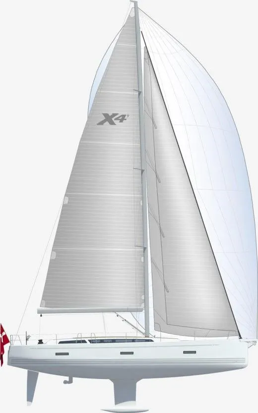 Slide: The Image of 2025 X-Yachts X-4.9 sailboat with sleek design and large sails. - 5