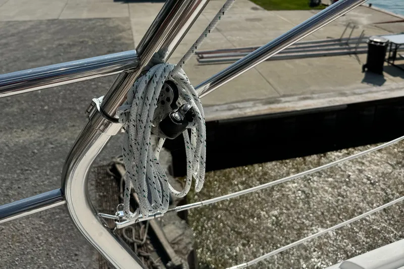 Slide: The Image of Sailboat rigging detail on a 2005 Hunter 38 at dockside. - 12