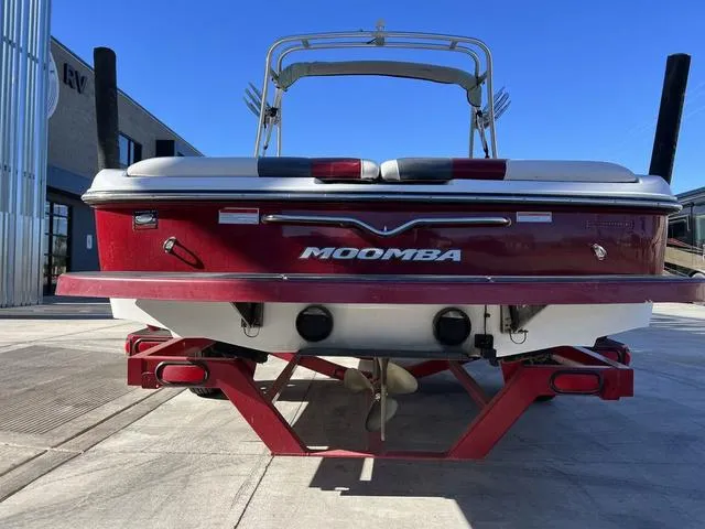 Slide: The Image of 2006 Moomba Outback boat on trailer, rear view. - 8