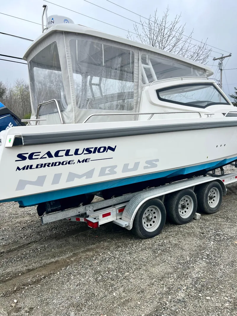 Slide: The Image of 2019 Nimbus W9 boat named Seaclusion on a trailer in Milbridge, ME. - 21