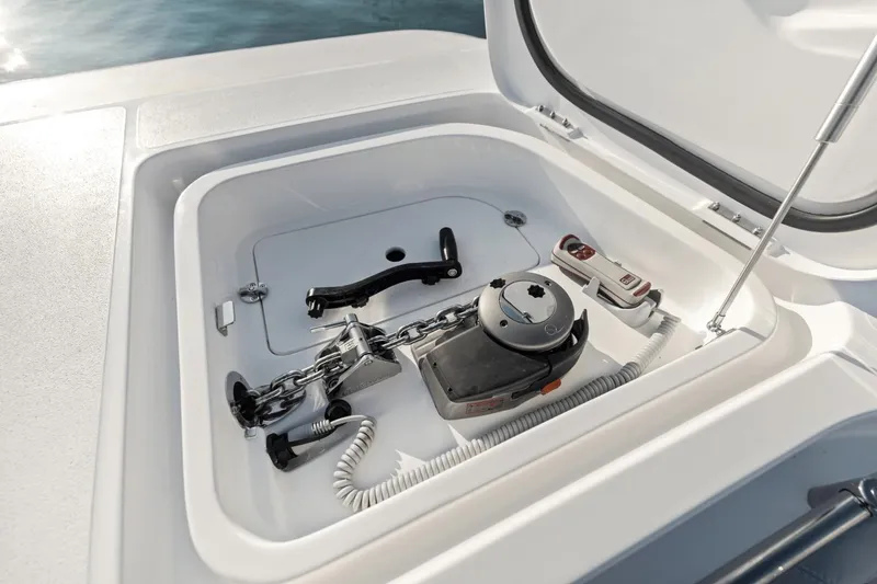 Slide: The Image of Anchor compartment of 2024 Aquila 47 Molokai boat with chain and winch. - 12