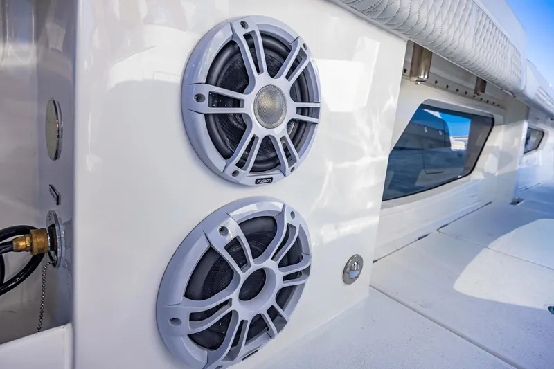 Slide: The Image of Close-up of speakers on the 2024 Aquila 47 Molokai boat. - 17