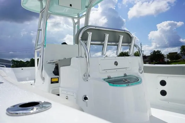 Slide: The Image of 2024 Cape Horn 22OS center console boat with stainless steel fixtures and modern design. - 30