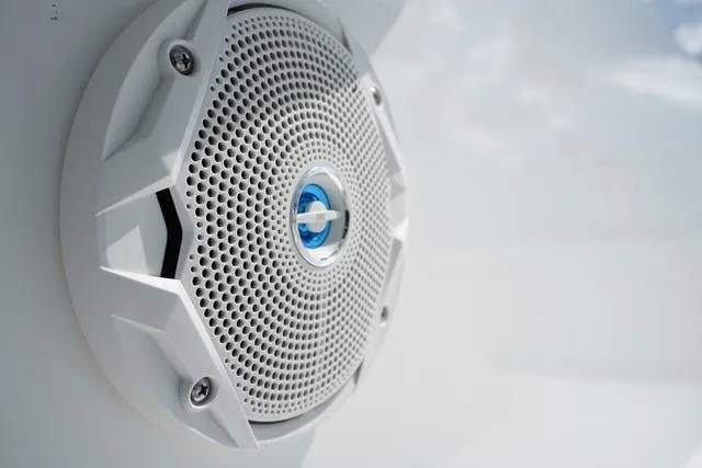 Slide: The Image of Close-up of a speaker on a 2024 Cape Horn 22OS boat. - 43