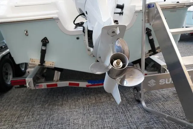 Slide: The Image of 2024 Sea Pro 222 CC boat propeller and trailer close-up. - 3