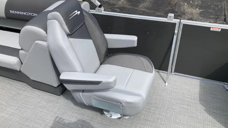 Slide: The Image of 2024 Bennington 22 SVSR boat with luxurious gray seating. - 4