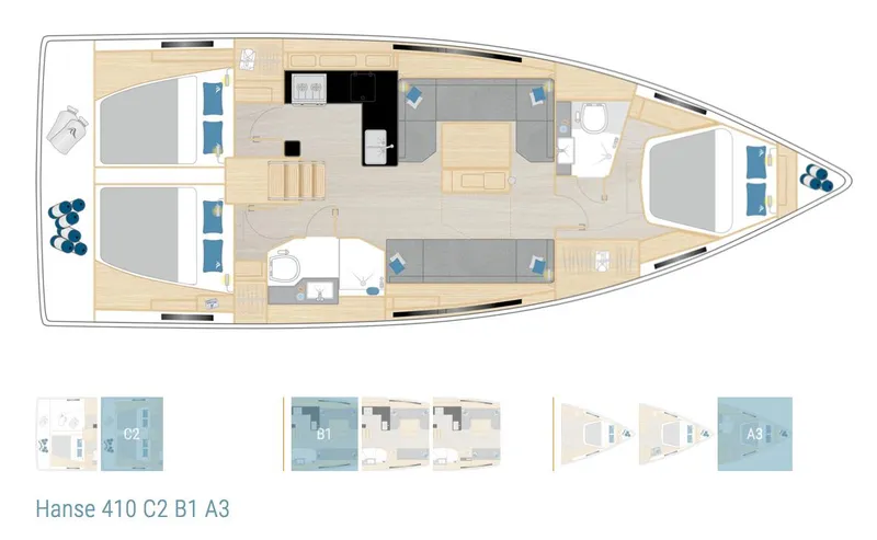 Slide: The Image of Floor plan of 2024 Hanse 410 sailboat, model C2 B1 A3. - 10