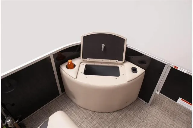 Slide: The Image of 2023 SunCatcher Select 322FC pontoon boat with Yamaha 150 outboard motor on trailer. - 5