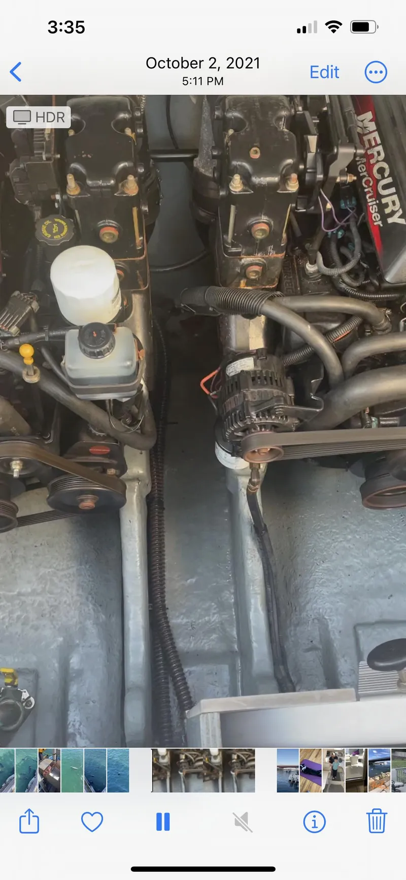 Slide: The Image of Engine compartment of a 2001 Sea Ray 280 Sundancer with Mercury components. - 10