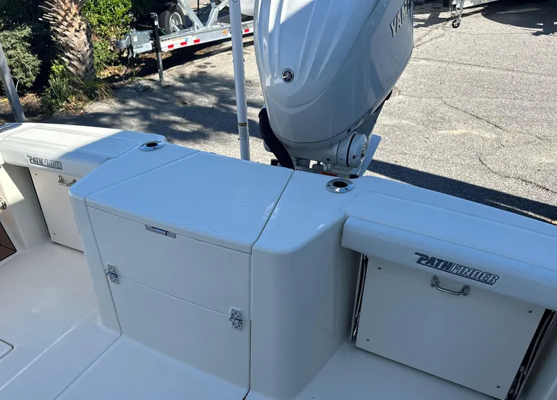 Slide: The Image of 2025 Pathfinder 2400 Open boat interior with Yamaha outboard motor. - 14