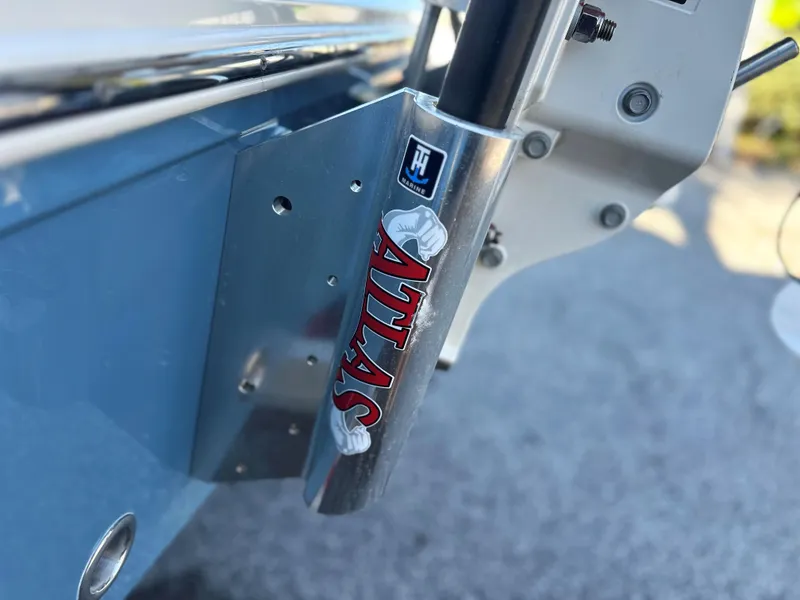 Slide: The Image of Close-up of 2025 Pathfinder 2400 Open boat with Atlas hydraulic jack plate. - 30