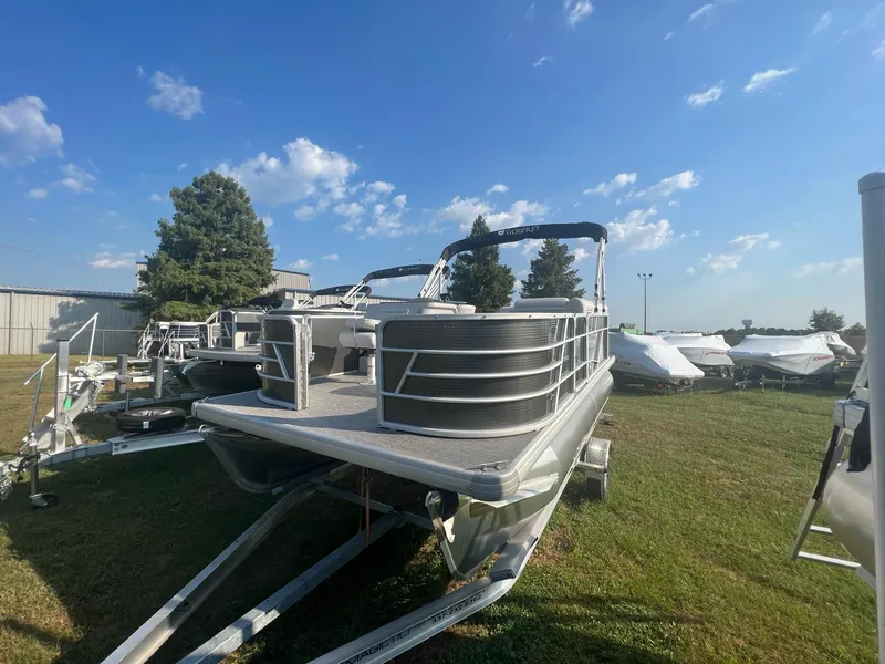 The Image of 2023 Godfrey Sweetwater Xperience 1680 FX pontoon boat on trailer in outdoor lot. - 6