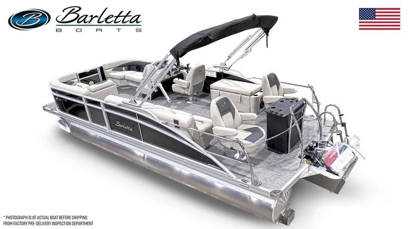 Slide: The Image of 2024 Barletta Aria A22CC pontoon boat with sleek design and comfortable seating. - 22