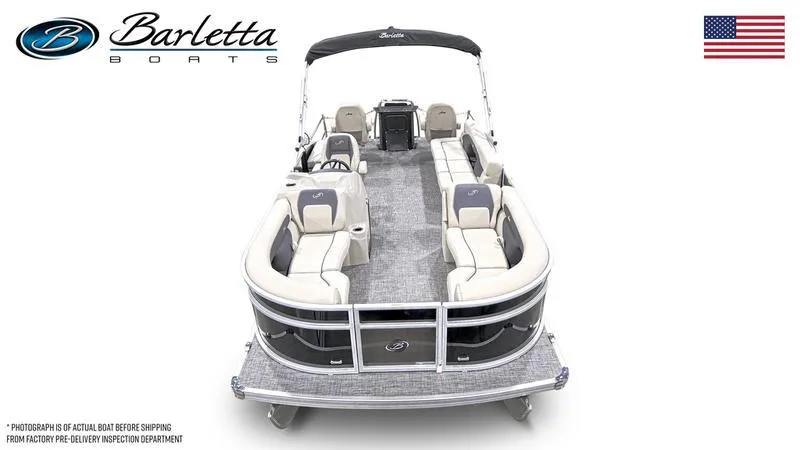 Slide: The Image of 2024 Barletta Aria A22CC pontoon boat, top view, spacious seating, elegant design. - 23