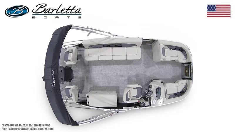 Slide: The Image of 2024 Barletta Aria A22CC pontoon boat, top view, showcasing spacious seating and modern design. - 25