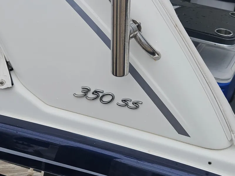 Slide: The Image of 2018 Formula 350 Sun Sport boat, close-up of model name 350 SS. - 7