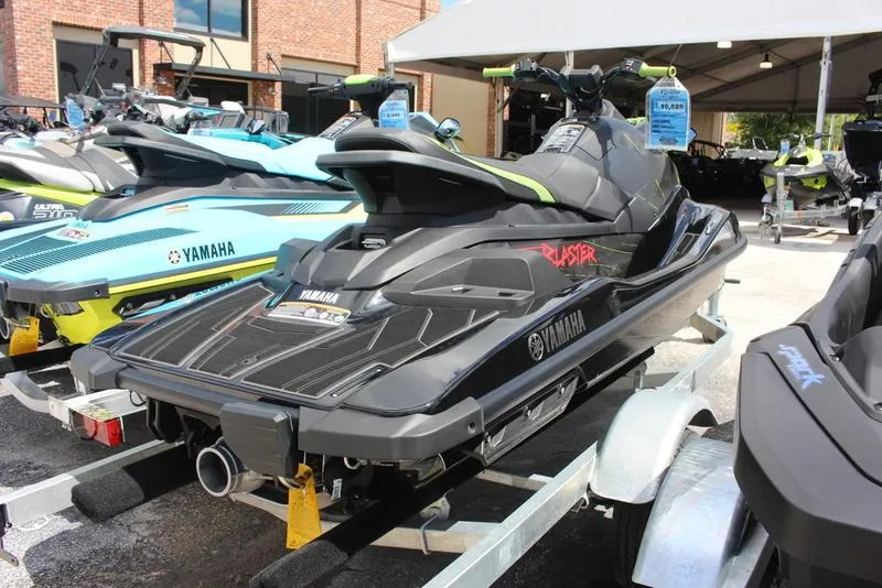 Slide: The Image of 2023 Yamaha WaveRunner JetBlaster on a trailer, displayed outdoors. - 3