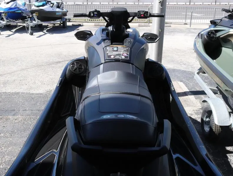 Slide: The Image of 2023 Yamaha WaveRunner GP1800R HO jet ski, rear view, parked on trailer. - 3