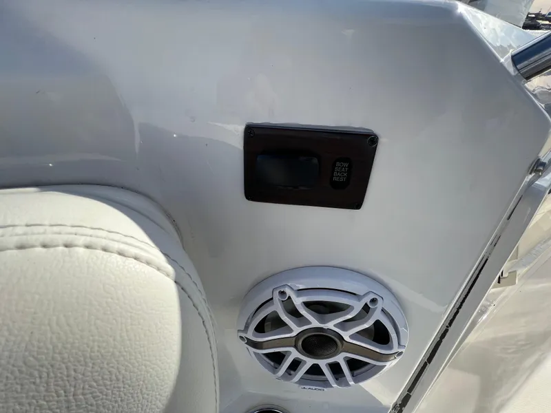 Slide: The Image of Interior of 2022 Pursuit S 358 boat with speaker and control panel. - 20