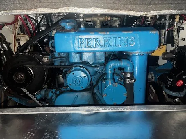 Slide: The Image of 1970 Cheoy Lee Offshore 40 Perkins engine in blue. - 18