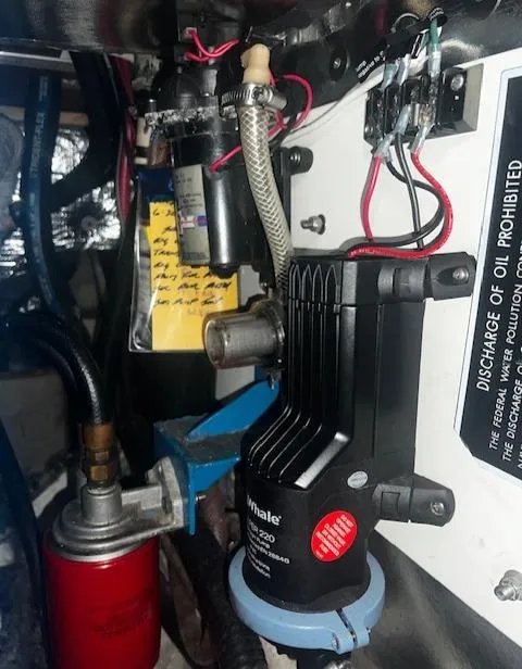 Slide: The Image of Engine compartment of 1970 Cheoy Lee Offshore 40 with Whale Gulper 220 pump. - 19