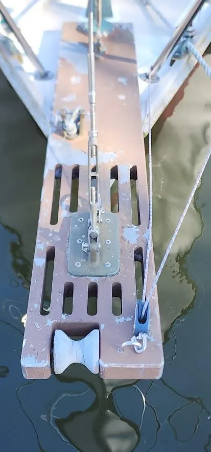 Slide: The Image of Bow of 1980 Cape Dory 30 sailboat with anchor roller and fittings. - 28