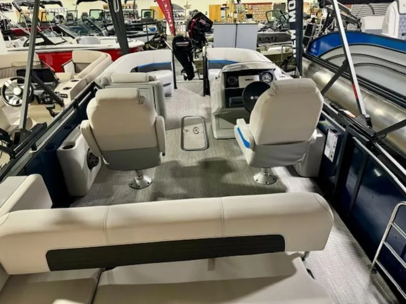 Slide: The Image of 2024 Harris Solstice 230 SLDH pontoon boat interior with seating and helm. - 11