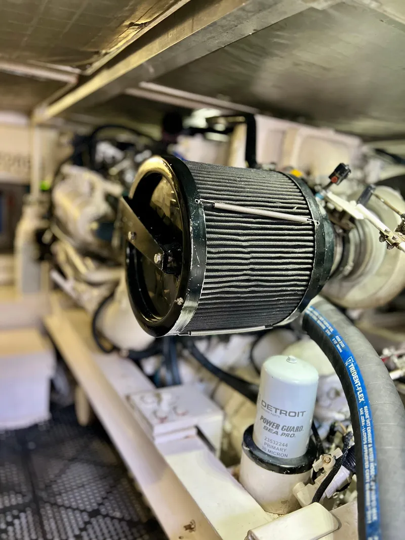 Slide: The Image of Engine room of a 1997 Viking 43 Convertible yacht with Detroit Power Guard filter. - 49