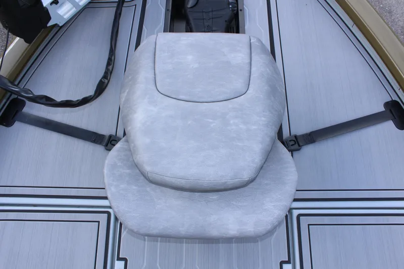 Slide: The Image of 2024 Avid 19 XB boat seat with gray upholstery and secure straps. - 33