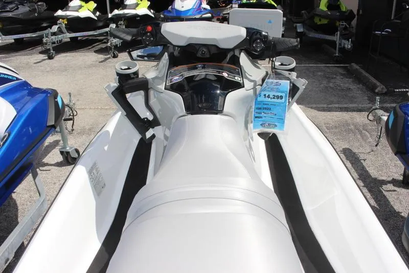 Slide: The Image of 2023 Sea-Doo Fish Pro Scout jet ski on display with price tag. - 4