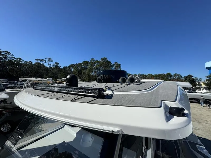 Slide: The Image of 2024 Fountain 38 SCX boat with Garmin radar and light bar. - 14