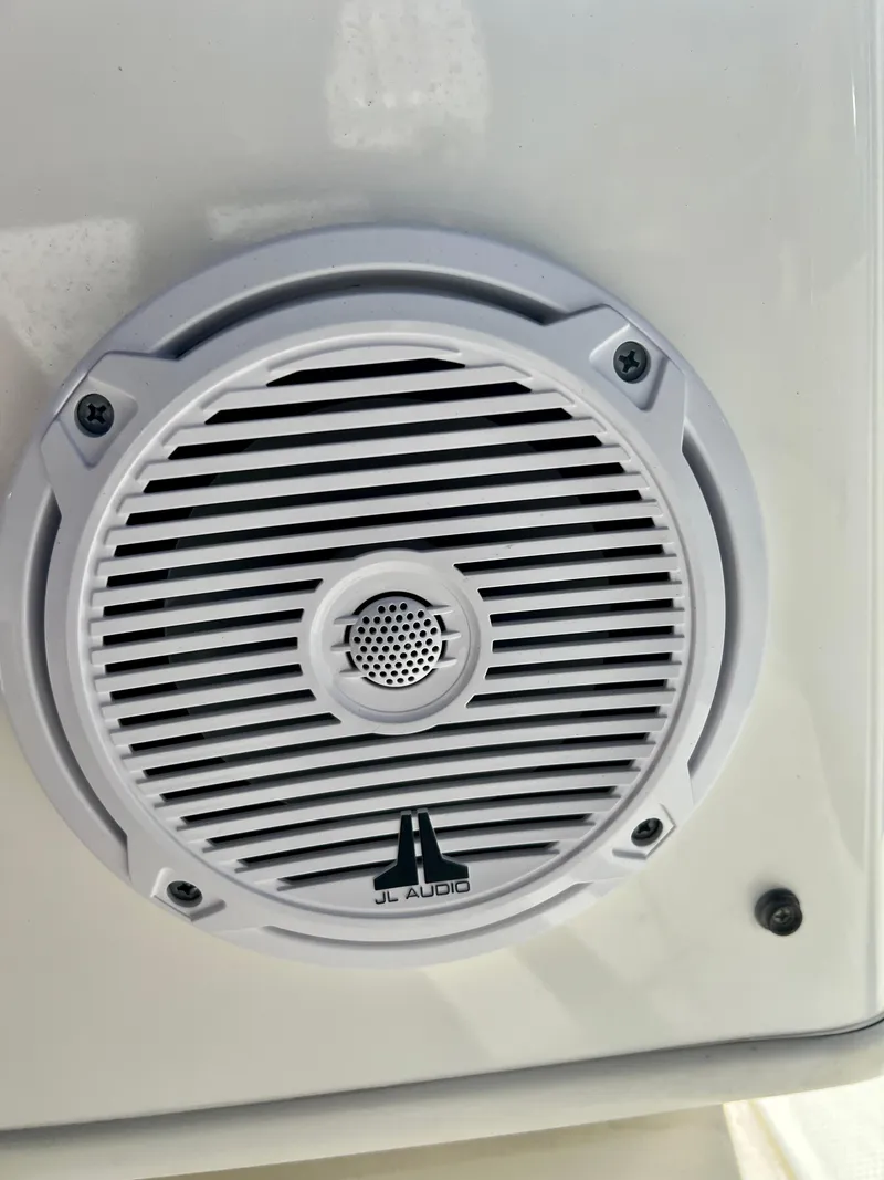 Slide: The Image of Close-up of JL Audio speaker on 2013 Boston Whaler MONTAUK boat. - 19