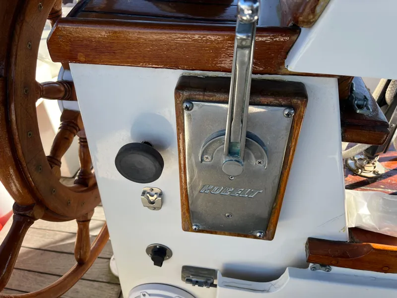 Slide: The Image of Close-up of the control panel and steering wheel of a 1990 Gozzard 36 sailboat. - 31