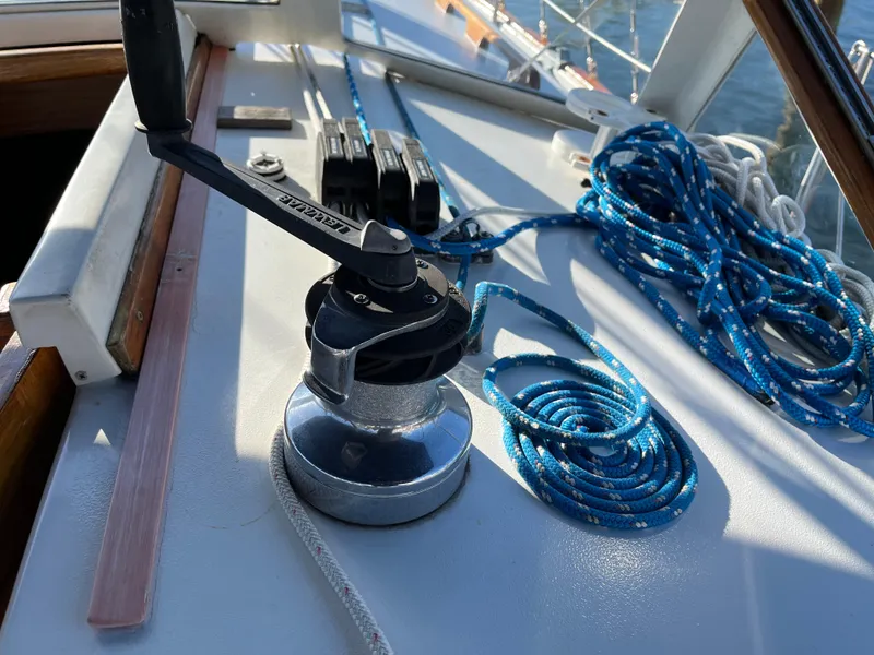 Slide: The Image of Winch and ropes on the deck of a 1990 Gozzard 36 sailboat. - 33
