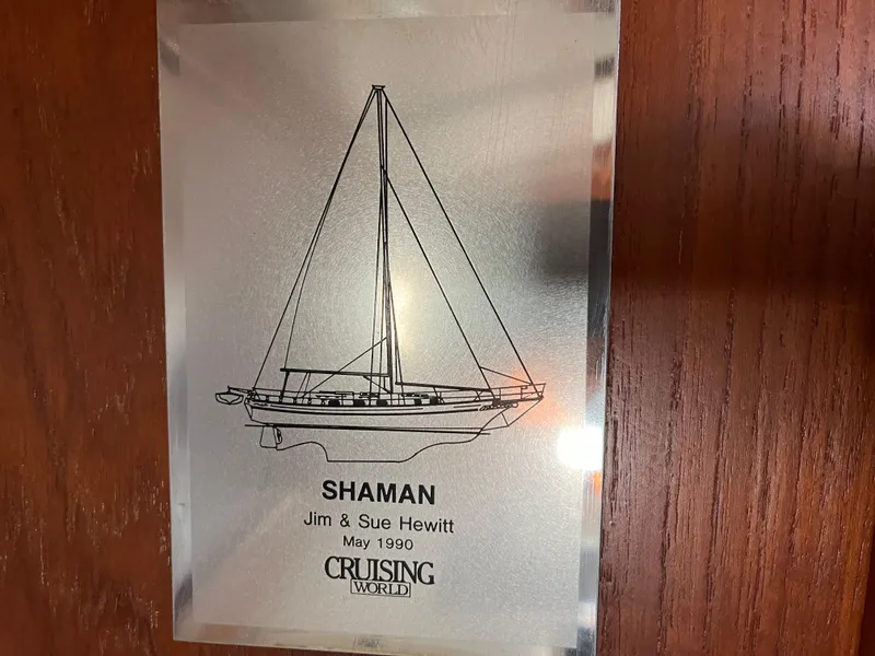 Slide: The Image of Plaque of Gozzard 36 sailboat Shaman from May 1990 by Cruising World. - 39