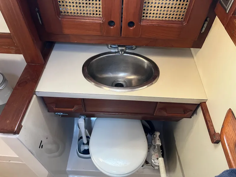 Slide: The Image of 1990 Gozzard 36 boat bathroom with sink and toilet - 49