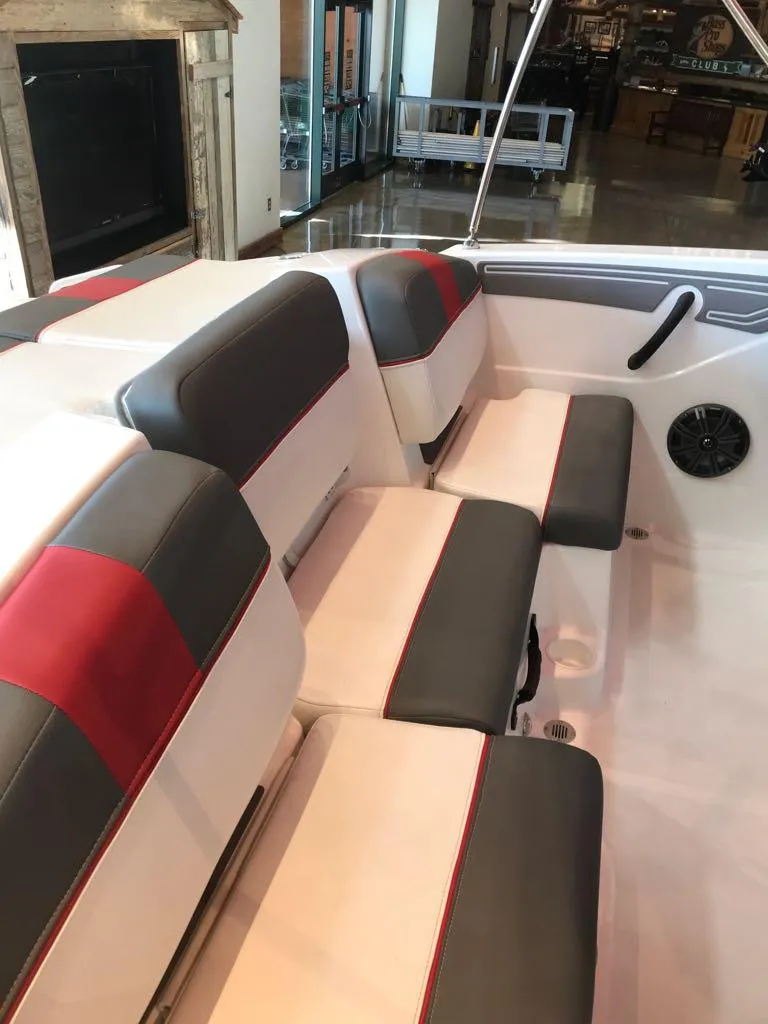 Slide: The Image of 2024 Tahoe T21 boat interior with stylish seating and modern design. - 6