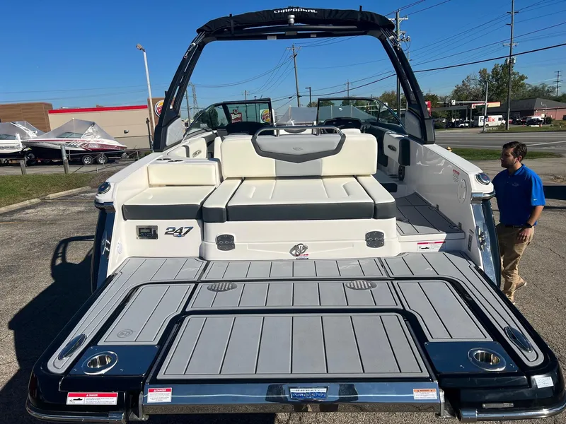 Slide: The Image of 2024 Chaparral 247 SSX boat with spacious seating and sleek design. - 8