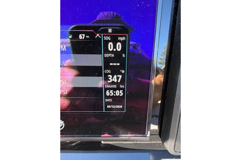 Slide: The Image of Dashboard display of 2025 Formula 270 Bowrider showing speed, depth, and engine hours. - 16