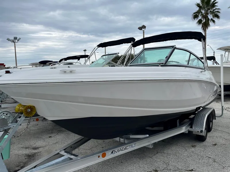 The Image of 2019 Regal 21 OBX boat on a trailer under cloudy skies. - 0
