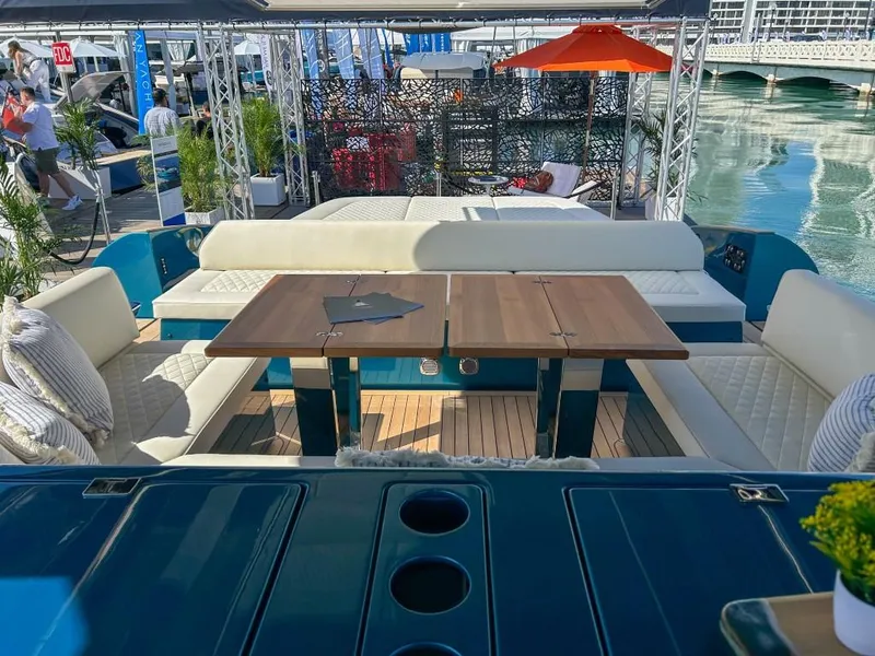 Slide: The Image of 2024 Solaris Power 52 Open yacht helm station with luxurious seating. - 24