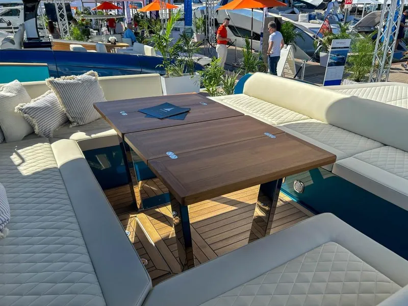 Slide: The Image of Luxurious seating area on the 2024 Solaris Power 52 Open yacht. - 39