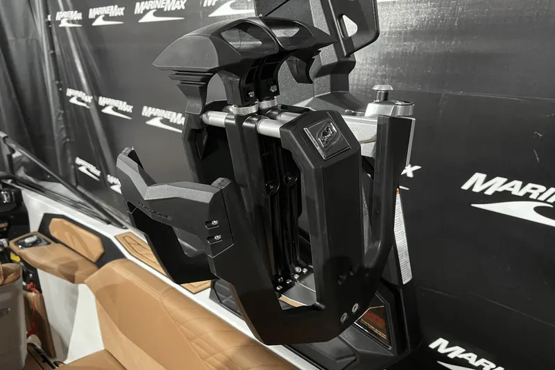 Slide: The Image of 2023 Nautique Super Air Nautique S25 interior detail with MarineMax branding. - 22
