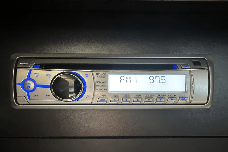 Slide: The Image of Clarion M303 stereo system in 2015 Meridian 441 Sedan, displaying FM 97.6 frequency. - 46