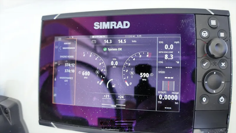 Slide: The Image of Simrad display on 2020 Costa Custom Boats 264 HC showing engine and navigation data. - 11