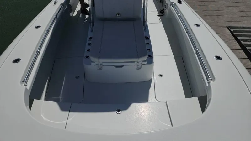Slide: The Image of 2020 Costa Custom Boats 264 HC deck view, showcasing seating and storage areas. - 44