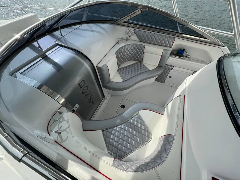 Slide: The Image of 2008 Donzi 38 ZSF boat interior with luxurious seating and modern design. - 14