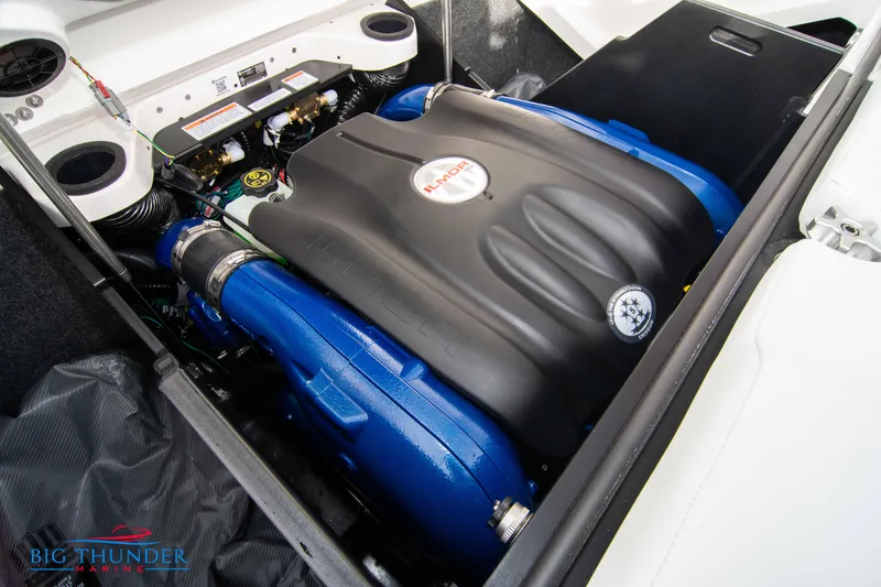 Slide: The Image of 2024 MasterCraft X22 engine compartment with Ilmor engine. - 49