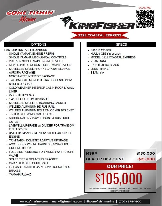 Slide: The Image of 2024 KingFisher 2325 Coastal Express boat features, specs, and pricing details. - 30