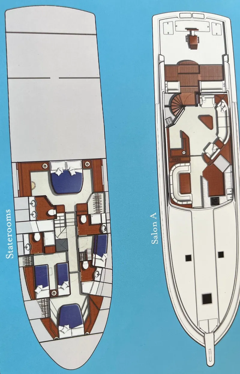 Slide: The Image of 2009 Bertram 700 Enclosed yacht floor plan with staterooms and salon layout. - 25